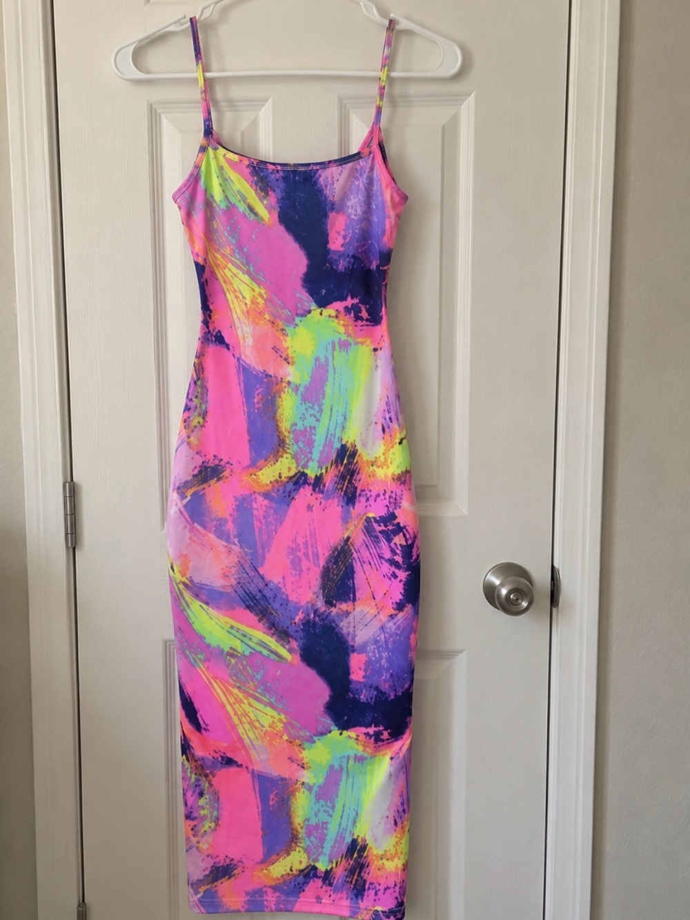 Neon Brushstroke Maxi Slip Dress - Pink Multicolor